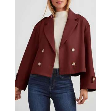 Dokotoo Women's Trench Coats Fall Fashion 2024 Long Sleeve Notched Lapel Double Breasted Cropped Jac...