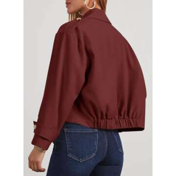 Dokotoo Women's Trench Coats Fall Fashion 2024 Long Sleeve Notched Lapel Double Breasted Cropped Jackets for Women Autumn Winter Casual Open Front Work Suit Office Blazer Windbreaker Red Medium