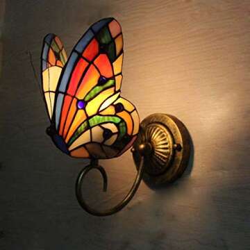 FUMAT Tiffany Wall Sconce Lamp LED Stained Glass Butterfly Color Glass Mirror Front Light Fixture Bedroom Beside Wall Light