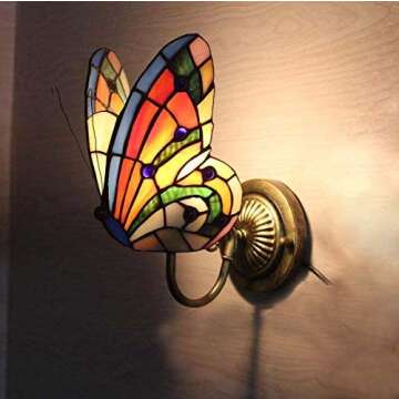 FUMAT Tiffany Wall Sconce Lamp LED Stained Glass Butterfly Color Glass Mirror Front Light Fixture Bedroom Beside Wall Light