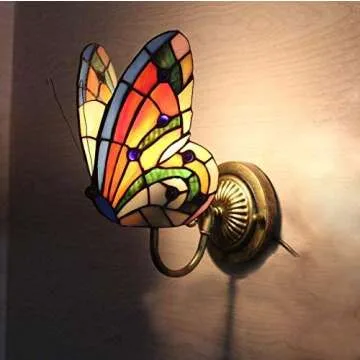 FUMAT Tiffany Wall Sconce Lamp LED Stained Glass Butterfly Color Glass Mirror Front Light Fixture Bedroom Beside Wall Light