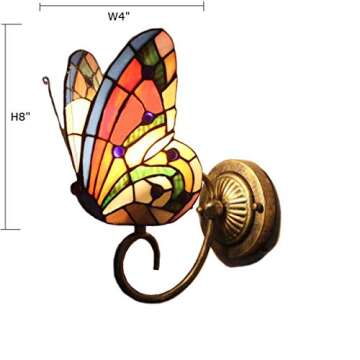 FUMAT Tiffany Wall Sconce Lamp LED Stained Glass Butterfly Color Glass Mirror Front Light Fixture Bedroom Beside Wall Light