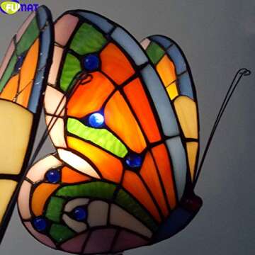 FUMAT Tiffany Wall Sconce Lamp LED Stained Glass Butterfly Color Glass Mirror Front Light Fixture Bedroom Beside Wall Light
