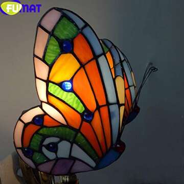 FUMAT Tiffany Wall Sconce Lamp LED Stained Glass Butterfly Color Glass Mirror Front Light Fixture Bedroom Beside Wall Light