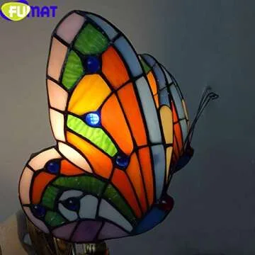FUMAT Tiffany Wall Sconce Lamp LED Stained Glass Butterfly Color Glass Mirror Front Light Fixture Bedroom Beside Wall Light