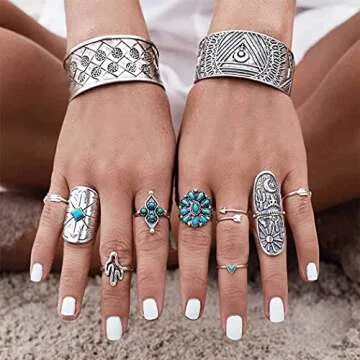 Yean Boho Ring Set Silver Statement Rings Joint Knuckle Ring Set Midi Stacking Rings for Women and G...