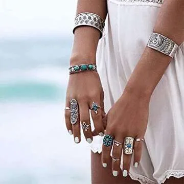 Yean Boho Ring Set Silver Statement Rings Joint Knuckle Ring Set Midi Stacking Rings for Women and Girls(Pack of 9) (Boho) (Boho)