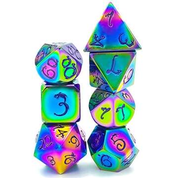 Cusdie Metal Dice Set with Unique Dragon Font for RPG