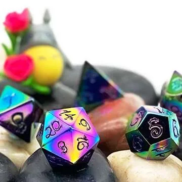 Cusdie Metal Dice Set with Unique Dragon Font for RPG