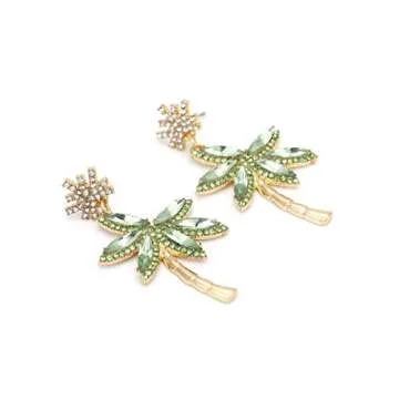 Fashion Trendy Palm Tree Earrings for Women,Bling Unique CZ Tropical Earrings Plant Leaf Drop Dangle...