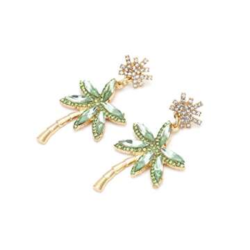 Fashion Trendy Palm Tree Earrings for Women,Bling Unique CZ Tropical Earrings Plant Leaf Drop Dangle Earrings,Funky Novelty Vacation Summer Boho Hawaiian Holiday Cute Jewelry(white green)