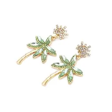 Fashion Trendy Palm Tree Earrings for Women,Bling Unique CZ Tropical Earrings Plant Leaf Drop Dangle Earrings,Funky Novelty Vacation Summer Boho Hawaiian Holiday Cute Jewelry(white green)