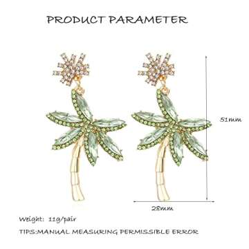 Fashion Trendy Palm Tree Earrings for Women,Bling Unique CZ Tropical Earrings Plant Leaf Drop Dangle Earrings,Funky Novelty Vacation Summer Boho Hawaiian Holiday Cute Jewelry(white green)