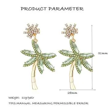 Fashion Trendy Palm Tree Earrings for Women,Bling Unique CZ Tropical Earrings Plant Leaf Drop Dangle Earrings,Funky Novelty Vacation Summer Boho Hawaiian Holiday Cute Jewelry(white green)