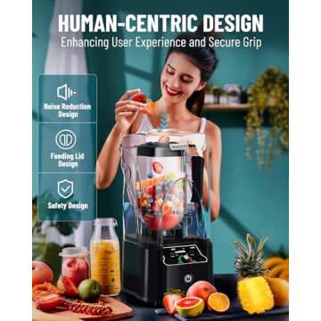 WantJoin Professional Commercial Blender - Quiet, Powerful, Self-Cleaning