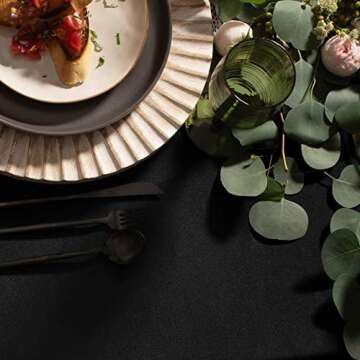 Gee Di Moda Rectangle Tablecloth - 60 x 102 Inch Black Table Cloth for 6 Foot Rectangle Table - Heav...