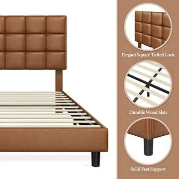 Yaheetech Bed Frame Queen Size with Adjustable Headboard