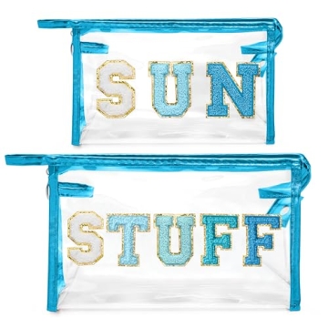 Y1tvei SUN STUFF Makeup Bag - 2Pcs Preppy Patch Chenille Varsity Letter Transparent PVC Extra Large ...