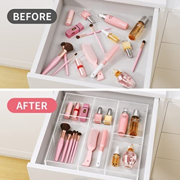 HIIMIEI Acrylic Drawer Organizer 6 Section Clear Makeup Tray