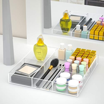 HIIMIEI Acrylic Drawer Organizer 6 Section Clear Makeup Tray