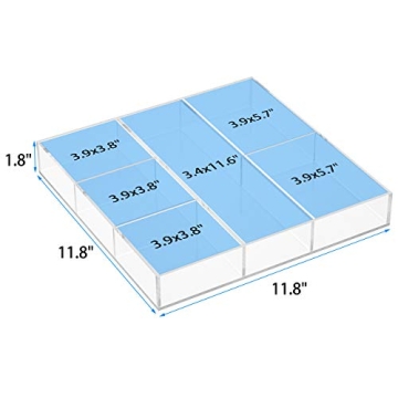 HIIMIEI Acrylic Drawer Organizer 6 Section Clear Makeup Tray