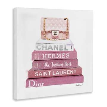 Pink Book Stack Fashion Handbag Canvas Wall Art 30x30