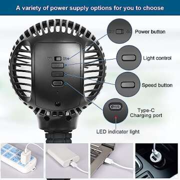 Portable WiHoo 5200mAh Stroller Fan with LED Lights