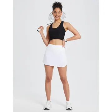 BALEAF Women's Pleated Tennis Skirts High Waisted Lightweight Athletic Golf Skorts Skirts with Shorts Pockets White Large