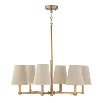Capital Lighting 454561MA Mira Bleached Natural Rope Shades Chandelier, 6-Light 360 Total Watts, 13" H x 30" W, Matte Brass