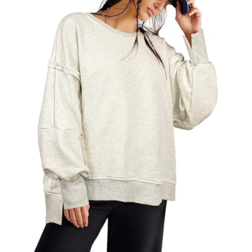 Beaully Womens Oversized Crewneck Sweatshirts Casual Long Sleeve Slouchy Pullover Tops with Side Slits 6088 Grey Medium