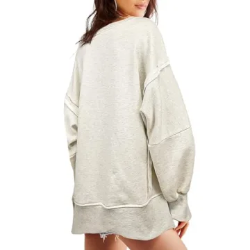 Beaully Womens Oversized Crewneck Sweatshirts Casual Long Sleeve Slouchy Pullover Tops with Side Slits 6088 Grey Medium