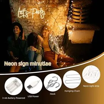 ATOLS Let's Party Neon Sign Battery or USB Powered, Happy Birthday Led Sign, Lets Party Light Up Sig...