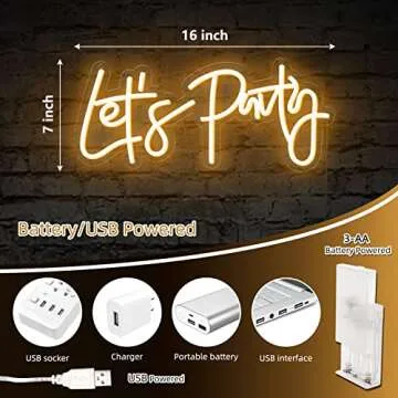 ATOLS Let's Party Neon Sign Battery or USB Powered, Happy Birthday Led Sign, Lets Party Light Up Sign for Wall Decor, Bachelorette Party, Engagement, Wedding, 16x7Inch,Warm White
