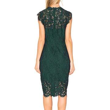 MEROKEETY Women's Sleeveless Lace Floral Elegant Cocktail Dress Crew Neck Knee Length for Party, Dark Green, X-Large