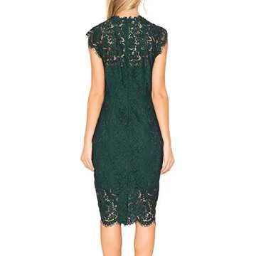 MEROKEETY Women's Sleeveless Lace Floral Elegant Cocktail Dress Crew Neck Knee Length for Party, Dark Green, X-Large