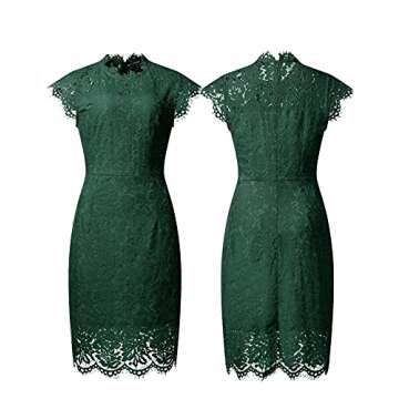 MEROKEETY Women's Sleeveless Lace Floral Elegant Cocktail Dress Crew Neck Knee Length for Party, Dark Green, X-Large