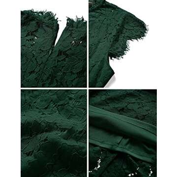 MEROKEETY Women's Sleeveless Lace Floral Elegant Cocktail Dress Crew Neck Knee Length for Party, Dark Green, X-Large