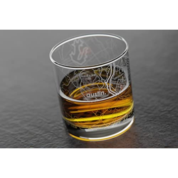 Well Told Engraved Austin Texas Map Rocks Glass, Old Fashioned Whiskey Glass (11 oz, Clear) Etched W...