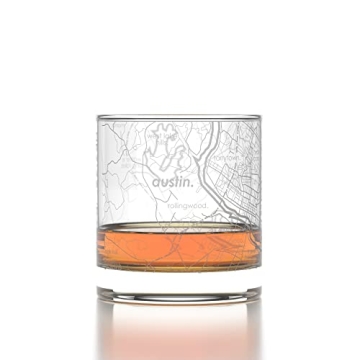 Engraved Austin Texas Map Whiskey Glass - Uniquely Gifted