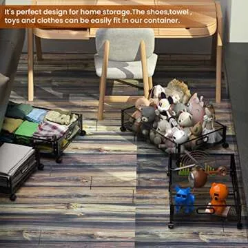 Under Bed Storage Containers,4 Pack Foldable Underbed Storage Containers with Handles and Wheels,Folding Bed Shoes Clothes Organizer,Easy Assembly Underbed Storage for Toy,Bedding,Bedroom(Black)