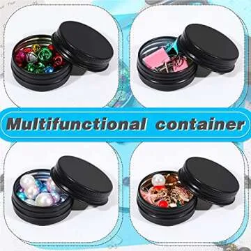 Patelai 64 Pieces Lip Balm Tin Containers Screw Top Round Tin Cans Aluminum Jar with Screw Lid, Empty Bottle Travel Cosmetic Sample Container for DIY(0.5 oz,Matte Black,)