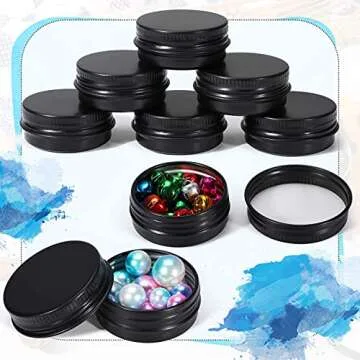 Patelai 64 Pieces Lip Balm Tin Containers Screw Top Round Tin Cans Aluminum Jar with Screw Lid, Empty Bottle Travel Cosmetic Sample Container for DIY(0.5 oz,Matte Black,)