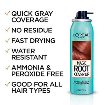 L'Oreal Paris Root Cover Up Temporary Gray Concealer Spray, Hair Color Spray with Filling & Thickening Coverage, Red, Packaging May Vary