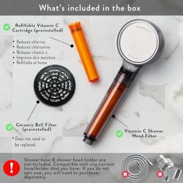 AquaYouth Vitamin C Handheld Shower Head | Built-in Vitamin C + Ceramic Balls Reduces Chlorine & Chloramine, While Improving Skin and Hair Health