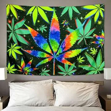 VeiVian Blacklight Trippy Weed UV Reactive Tapestry, Psychedelic Hemp Leaf Tapestry Cool Colourful Tie Dyed Marijuana Small Black Light Tapestries for Mens Bedroom Living Room Dorm, 60X40IN
