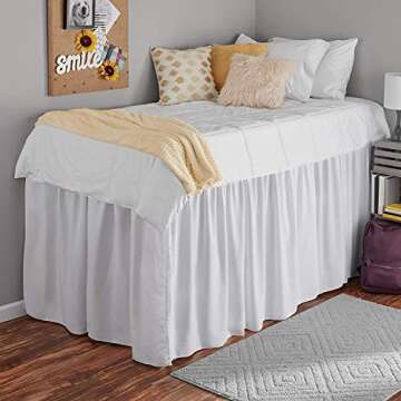 White Drom Bed Skirt-Dorm Bed Skirt-Twin XL Bed Skirt-Dorm Room Bed Skirt-College Dorm Bed Skirt-Long Bed Skirt Dorm-Extra Long Dorm Room Bed Skirt-Dust Ruffled Bed Skirts 36 Inch Tailored Drop
