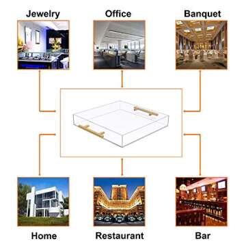 12x12 Clear Acrylic Serving Tray with Gold Handle, Clear Square Plastic Food Serving Tray for Breakfast Coffee Bread Kitchen Home Decor(12x12 inches)