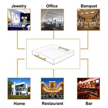 12x12 Clear Acrylic Serving Tray with Gold Handle, Clear Square Plastic Food Serving Tray for Breakfast Coffee Bread Kitchen Home Decor(12x12 inches)