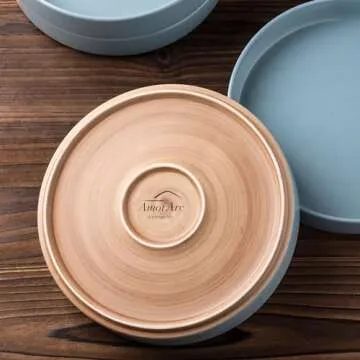 AmorArc 9.0" Large Ceramic Pasta Bowls, 32oz Handmade Speckled Stoneware Pasta Bowls Set of 4, Microwave & Dishwasher Safe Bowls With Terracotta Underside for Fruit Pasta Salad-Blue