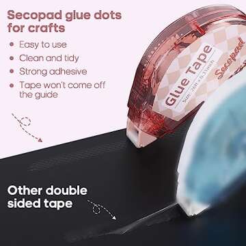 Secopad Scrapbook Tape, Double Sided Tape Roller for Crafts, Adhesive Glue Runner Scrapbooking Supplies Journaling School Office Supplies for Kids and Adults, 0.3IN x 26FT